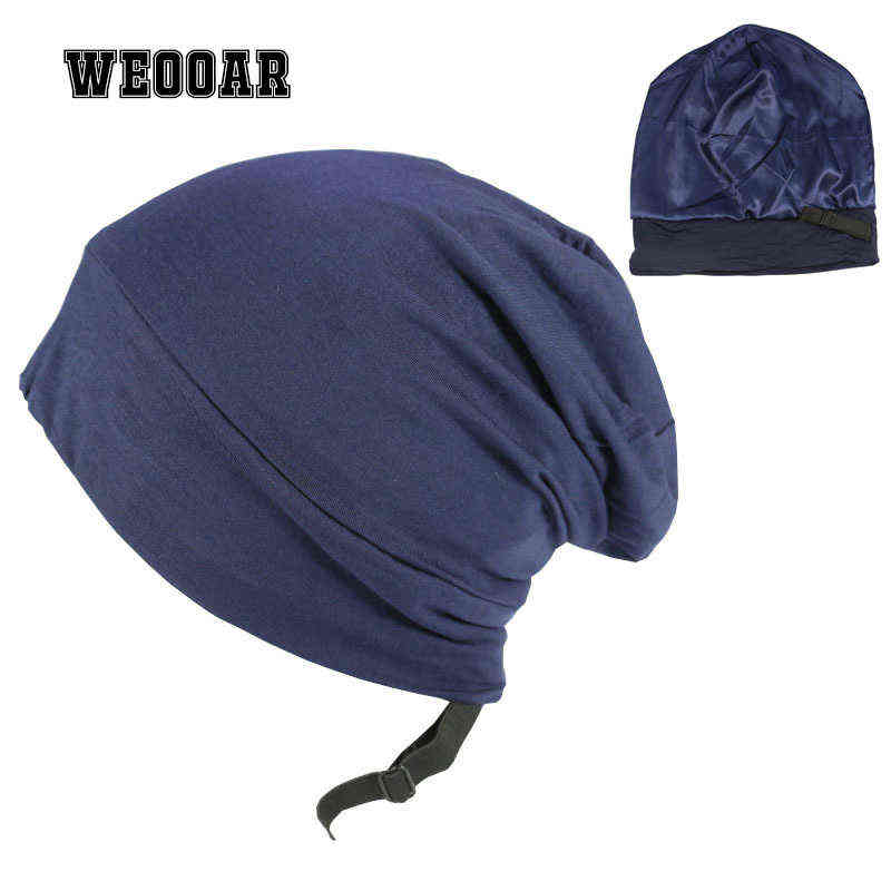 WEOOAR Adjustable Lined with Satin Bonnet for Women Men silk Satin Hat Hair Night for Sleeping Cap Cotton Beanie Hood MZ226 220124