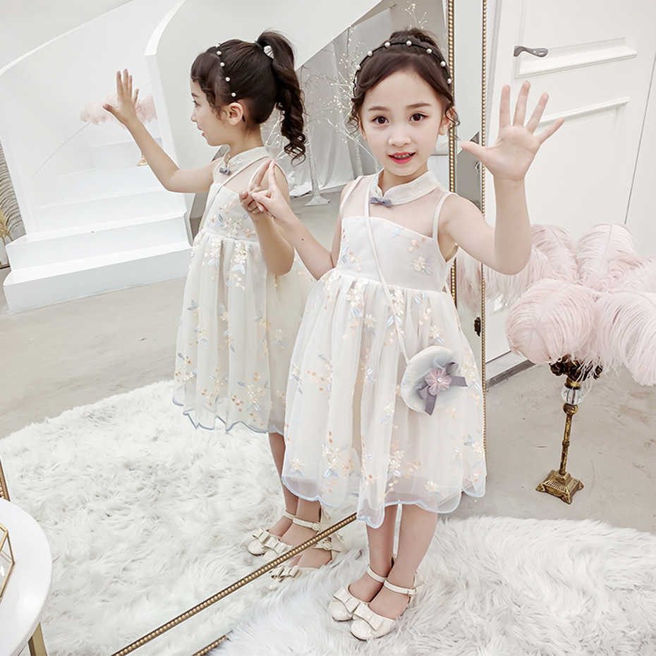 Kids Dresses For Girls Floral Girls' Sleeveless Children Mesh Dress Cute Style Costume 6 8 10 12 14 210528