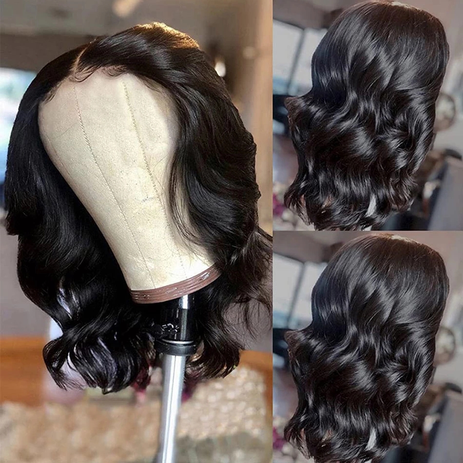Body Wave Human Hair Wig Side Part shoulder length Bob Brazilian wavy Lace Front Remy Wigs With Baby Hair 180 Pre Plucked