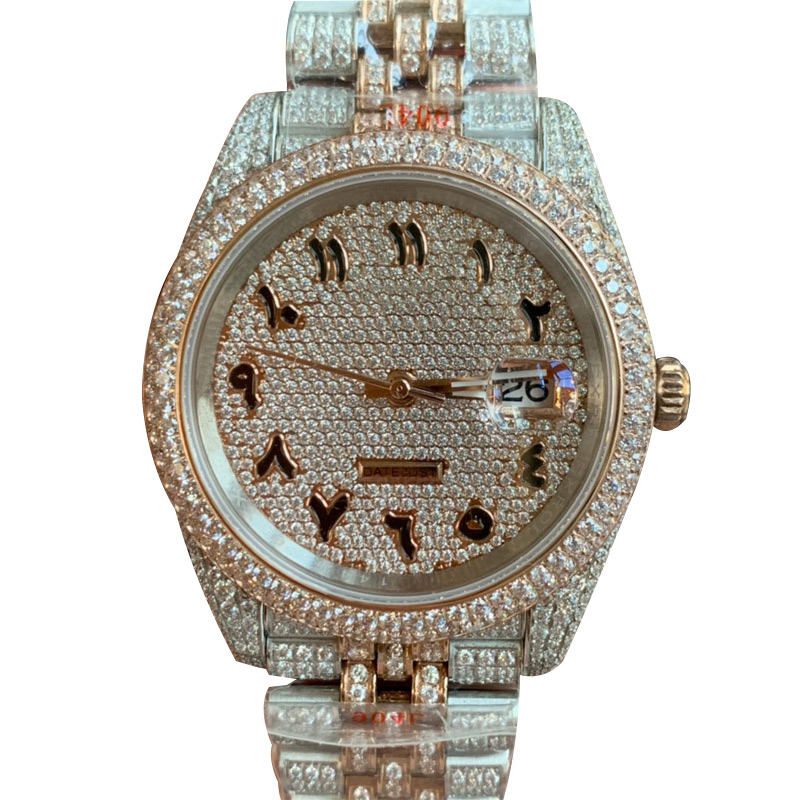 Mens Watches Full Diamond Automatic Mechanical Watch 41mm Sapphire Mirror Stainless Steel Strap Wristwatch Arabic Numerals Dial Wristwatches Perfect Quality, Customize
Mens Watches Full Diamond Automatic Mechanical Watch 41mm Sapphire Mirror Stainless Steel Strap Wristwatch Arabic Numerals Dial Wristwatches Perfect Quality, Customize