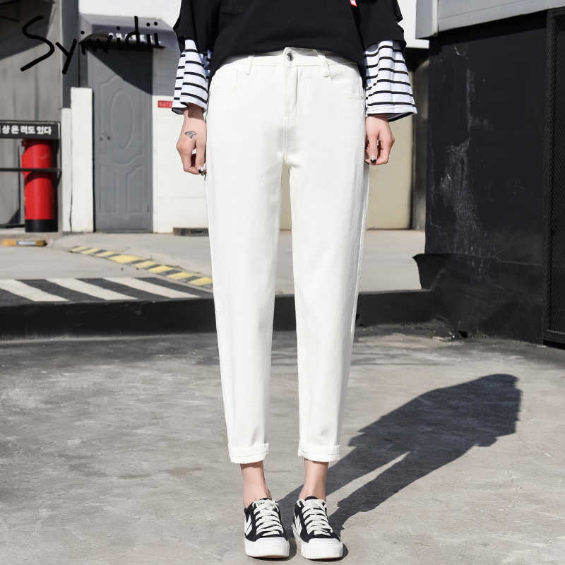 mom jeans blue womens denim pants high waist boyfriend for women Harem Pants High Street Cotton 210922