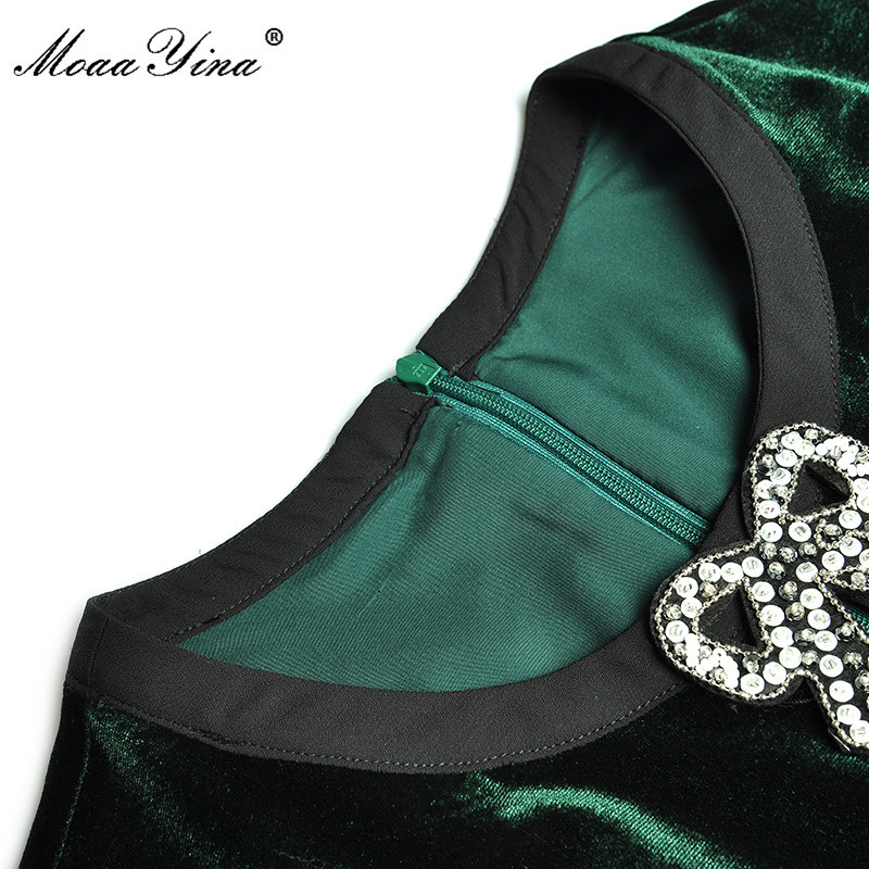 Fashion ner dress Spring Autumn Women's Dress Long sleeve Bowknot Sequins Crystal Beaded Velvet Dresses 210524