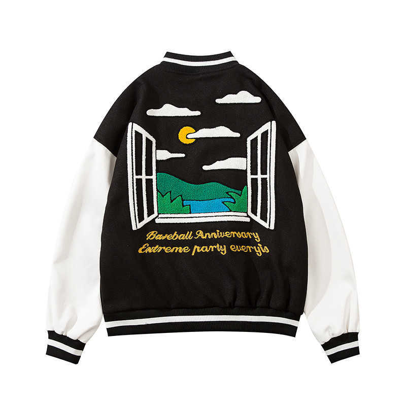 Baseball Jacket Mens Hip Hop Harajuku Streetwear Letter Embroidery Casual Cotton College Bomber Jacket Fashion Men Clothing 211009