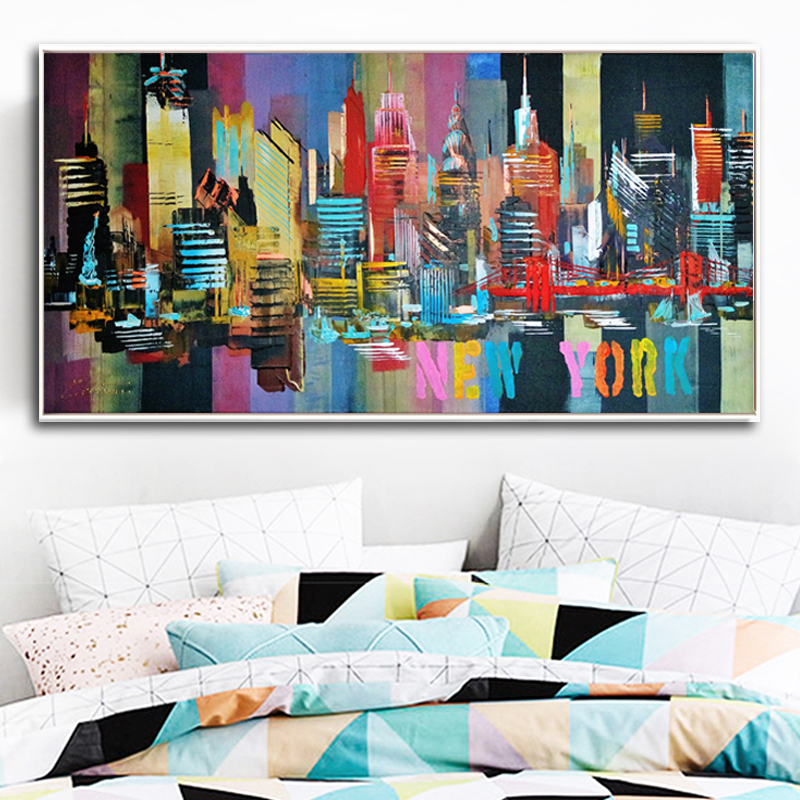 New York Skyline Abstract City Painting Canvas Print For Living Room Wall Art Modern Building Decoration Quadros