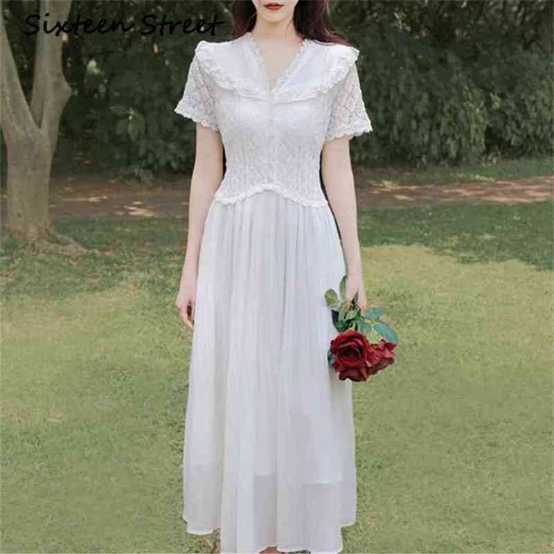 Summer White chiffon dress woman solid pleated V-neck short sleeve elegant party long female runway design 210603
Summer White chiffon dress woman solid pleated V-neck short sleeve elegant party long female runway design 210603
