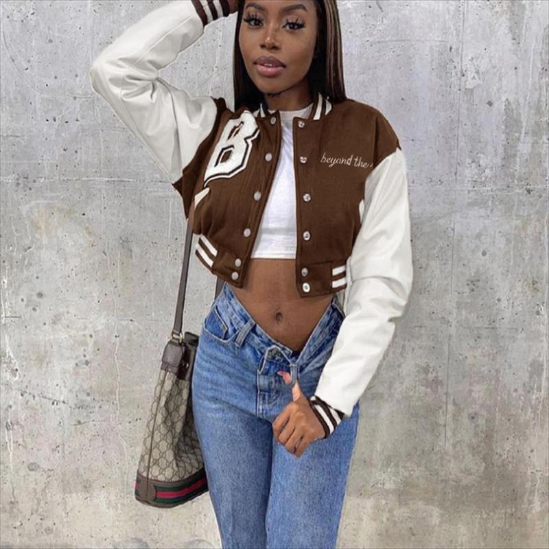 Women's Jackets Winter Women Patchwork Short Sporty Jacket Autumn Casual Letter Print Button Baseball Coat Varsity Fashion Femme Sweatshirt, Black;brown
Women's Jackets Winter Women Patchwork Short Sporty Jacket Autumn Casual Letter Print Button Baseball Coat Varsity Fashion Femme Sweatshirt, Black;brown
