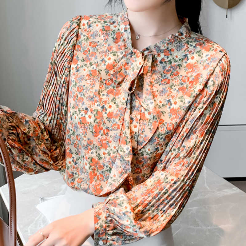 Long Sleeve Women Tops Bow V-Neck Flower Print Chiffon Blouse Shirt Blouse Women Blusas Mujer De Moda Women Clothing E528 210602
Long Sleeve Women Tops Bow V-Neck Flower Print Chiffon Blouse Shirt Blouse Women Blusas Mujer De Moda Women Clothing E528 210602