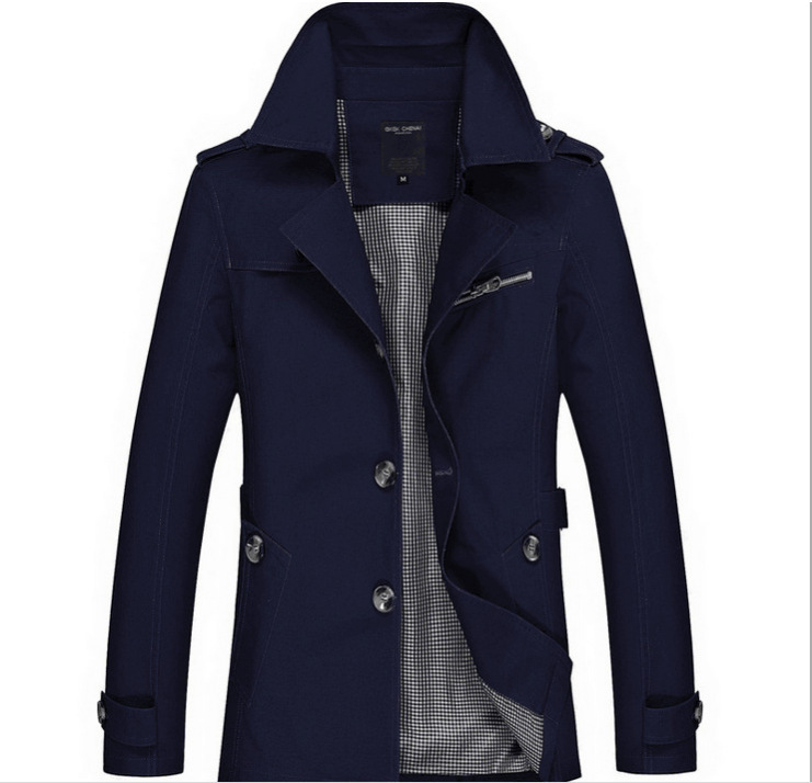 Trench Coat Male Cotton Business European British Style Dress Slim Fit Mid Long Wind Overcoat Autumn Men Windbreaker Jacket 210518
