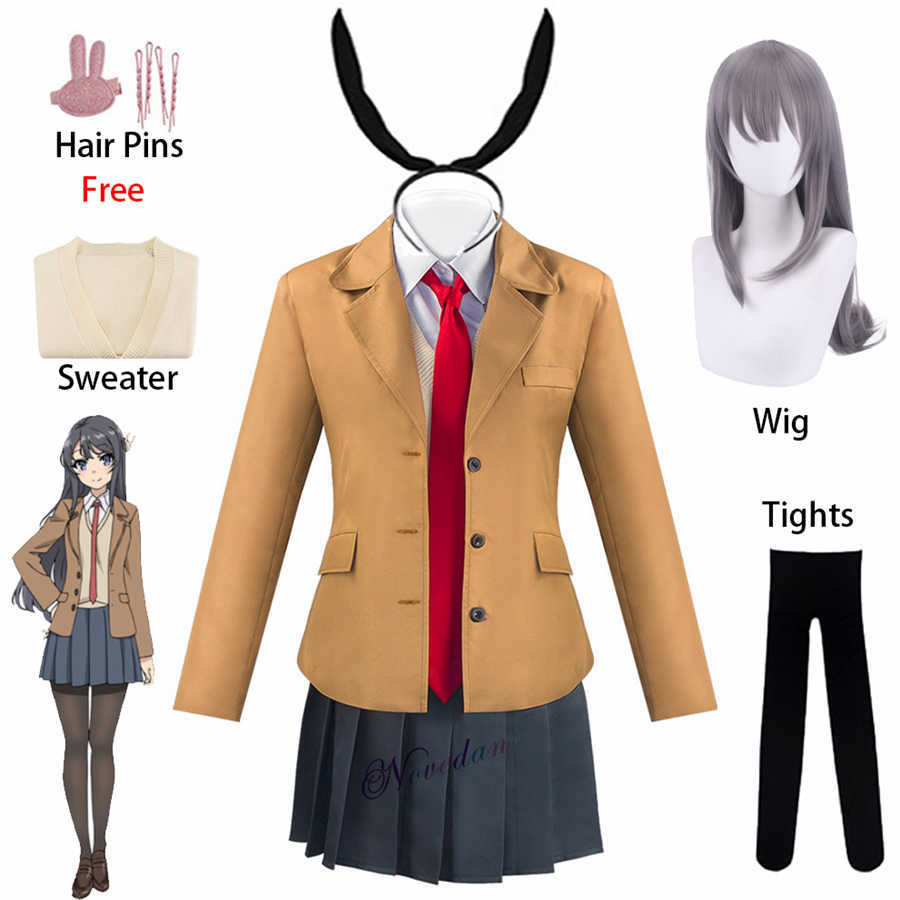 Anime Sakurajima Mai Cosplay Seishun Buta Yarou Wa Bunny Girl Women School Uniform Wig Halloween Costume Party Suit Ears Q0821, Mai costume set 1
Anime Sakurajima Mai Cosplay Seishun Buta Yarou Wa Bunny Girl Women School Uniform Wig Halloween Costume Party Suit Ears Q0821, Mai costume set 1