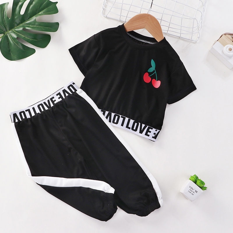 Baby Girl Clothes Set Children Casual Sportwear Summer Toddler Kids Birthday Gifts Cherry O-neck Top + Pants 2 Piece 210508
