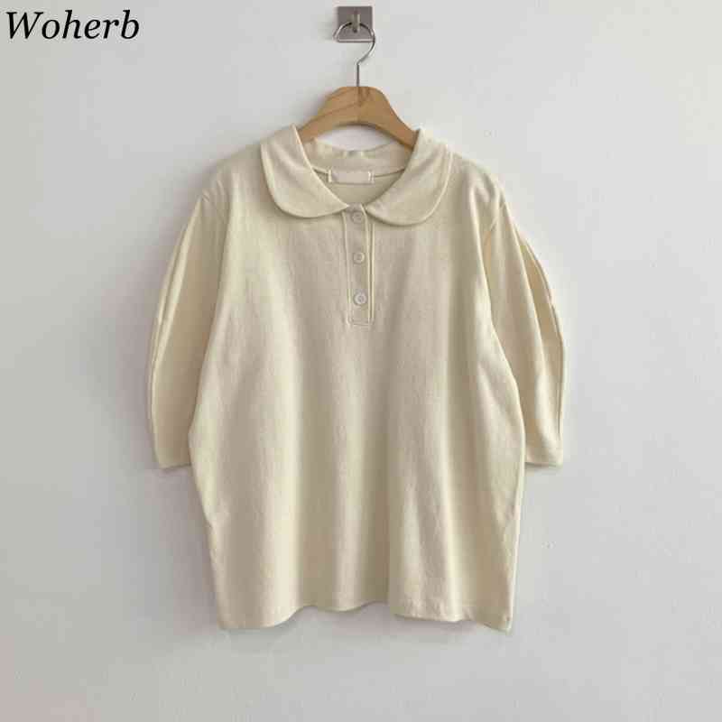 Korean Chic Short Puff Sleeve T-shirt Women Summer Casual All Match Vintage Tops Fashion Clothes Woman T Shirts 210422