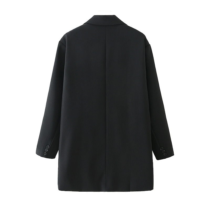 elegant women solid black blazer jackets fashion ladies office full sleeve suits vintage female pocket 210430