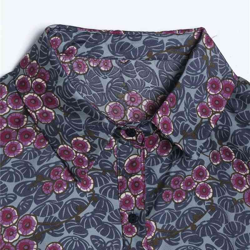 Vintage Women Fruits Print Shirts Fashion Ladies Turn Down Collar Tops Streetwear Female Chic Ruffles Blouses 210430