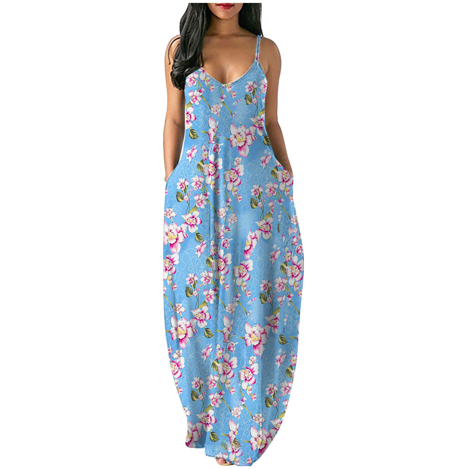 Summer Vintage Sling Party Dress Women Elegant Casual Maxi Plus Size Boho Floral Stripe Printed Sexy V Neck Beach Sundress 210522