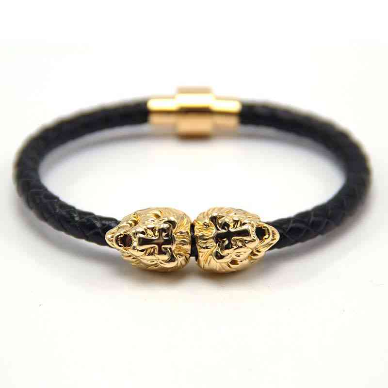 Bangle Charm Bracelets Accessories Punk Fashion Layer Leather Woven Lion Head Men's Bracelet with Magnetic Buckle