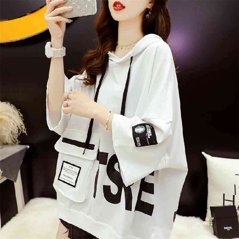 Short-sleeved T-shirt Women's Summer Hooded Mid-length Tops Plus Size Loose T Shirt Women 210708, White
Short-sleeved T-shirt Women's Summer Hooded Mid-length Tops Plus Size Loose T Shirt Women 210708, White