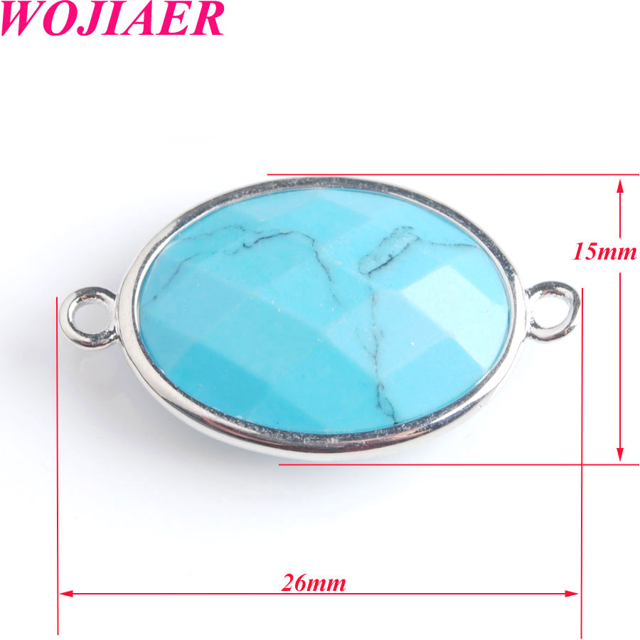 WOJIAER Silver-color Double Hole Egg-shaped Faceted Natural Stone Gem Beads for DIY Earring Connector Handcrafted Jewelry BZ902