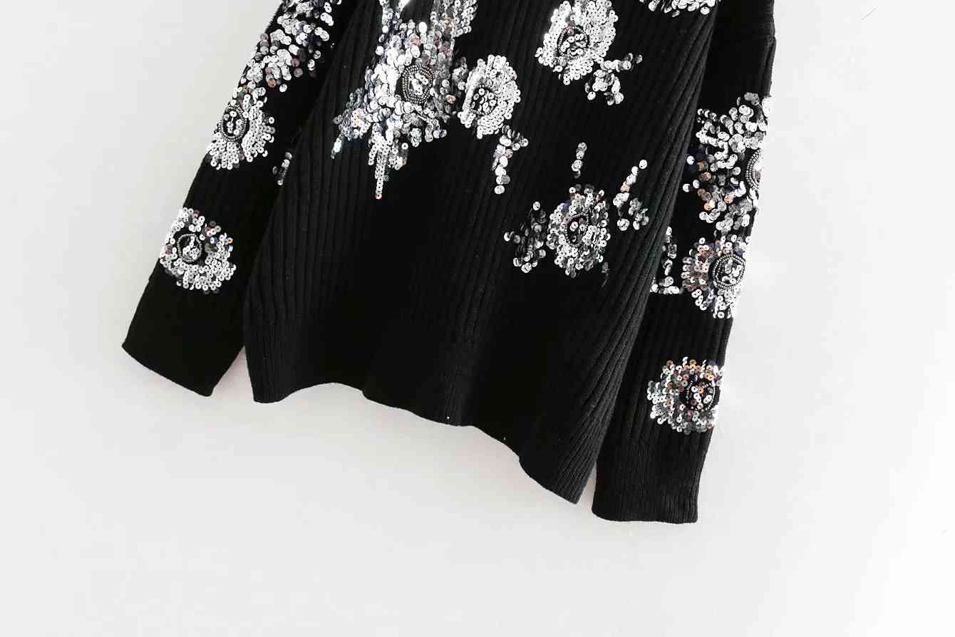 Vintage sequin black turtleneck sweater women knitted pullove casual thick korean winter 210521