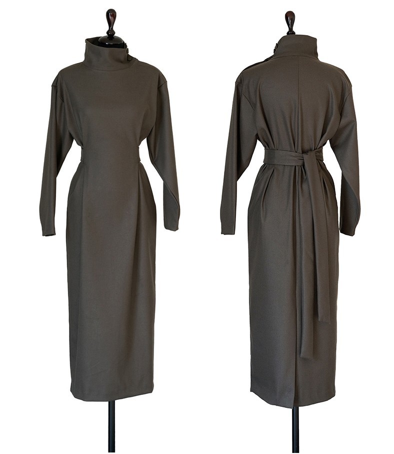Korean Chic Elegant Temperament Turtleneck Dress Women Slim Waist Casual Belt Maxi Dresses Vestidos Mujer 210519
