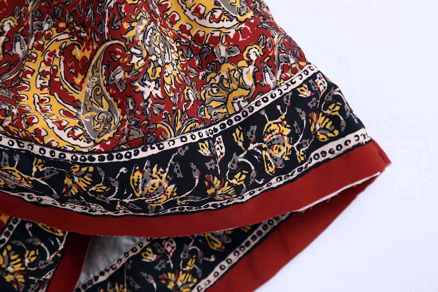 Summer Ethnic Style Bowknot Decorated Retro Print High-waist Women's Skirt Sexy Mini Chic Female Skirt 210507