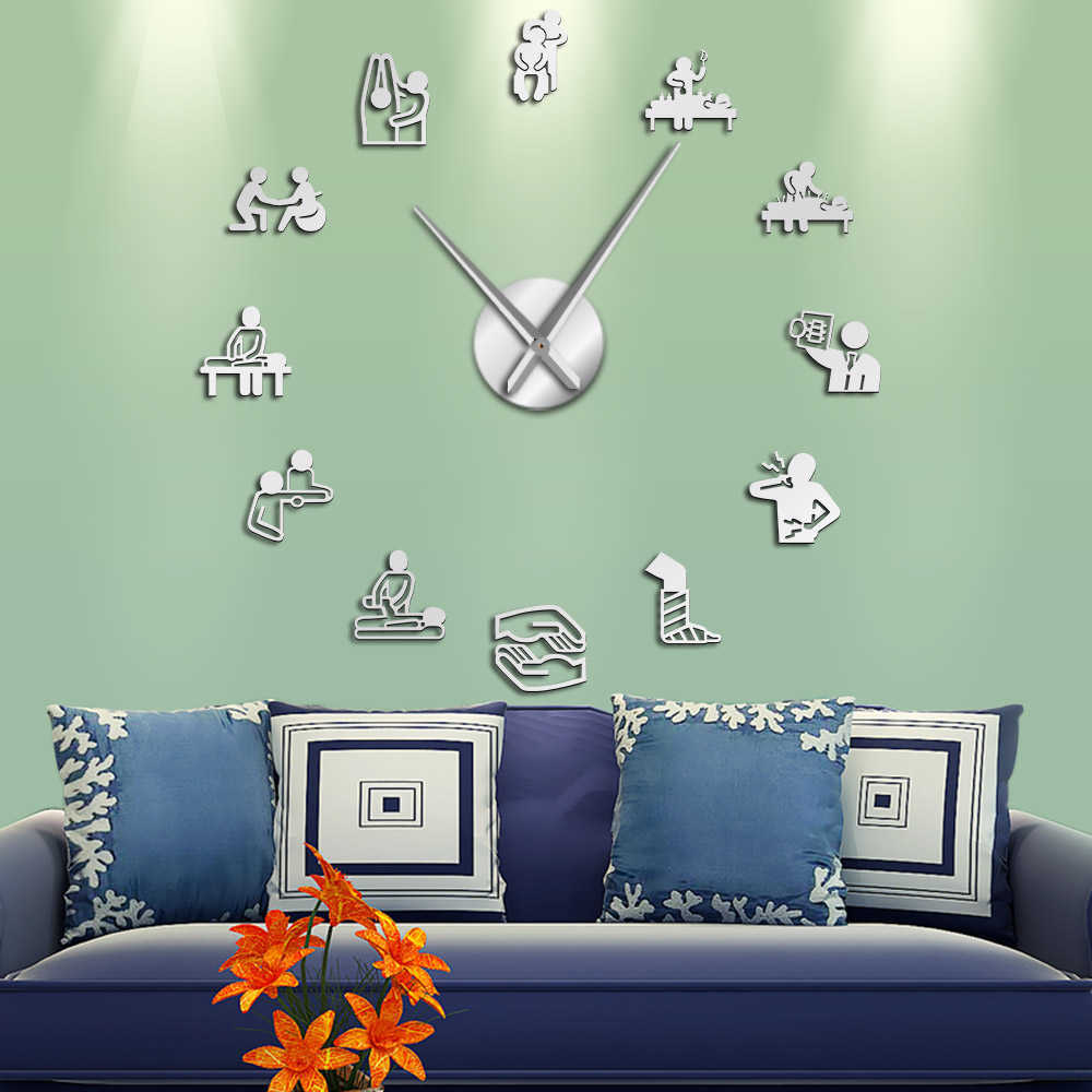 Physical Therapy Osteopathy Big DIY Wall Clock Chiropractic Acupuncture Massage Acrylic Mirror Stickers on the Wall Decor Watch X0726
