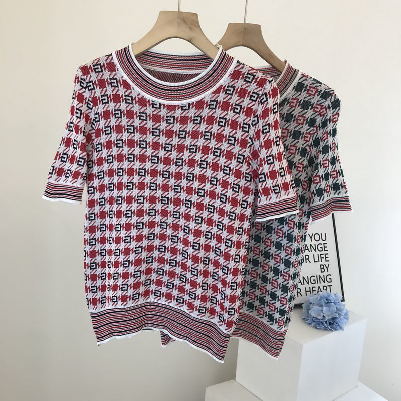 Han Fan Knitwear Summer Thousand Birds Plaid Jacquard Linen Ice Silk Top Short Sleeve T-shirt Female Half 210525, Red
Han Fan Knitwear Summer Thousand Birds Plaid Jacquard Linen Ice Silk Top Short Sleeve T-shirt Female Half 210525, Red
