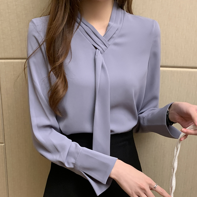 Loose Pullover Plus Size Tops Fashion Women Blouses Autumn Shirt Office Lady Shirts Solid Long Sleeve Chiffon 11050 210427