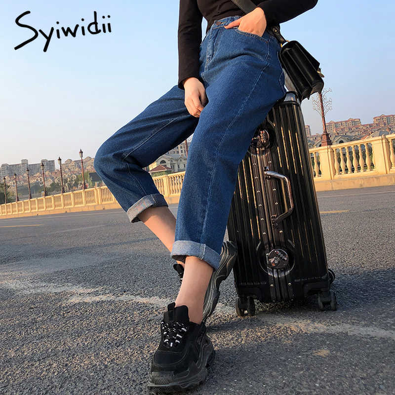 Syiwidii Elastic Waist Jeans for Women High Wais Denim Harem Pants Casual Female Mom Korean Fashion Black Beige Blue 210922