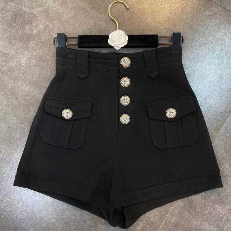 DEAT Women Spring Aummer Arrivals Diamonds Buttons High Waist Slim Casual Fashion Temperament Shorts ML570 210714