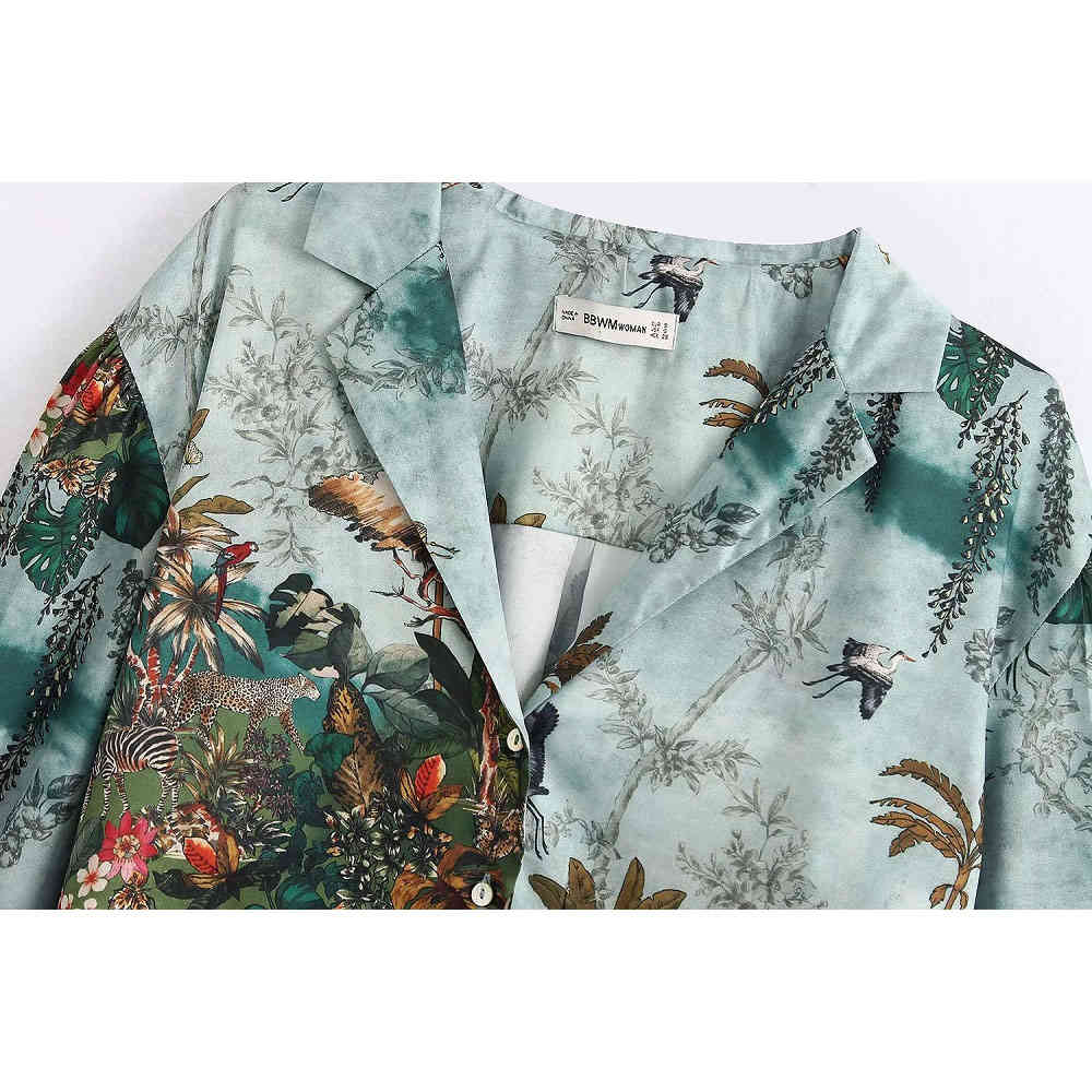 Vintage Animals Forests Print Blouse Women Fashion Turn-down Collar Shirts Elegant Ladies Chic Tops 210520