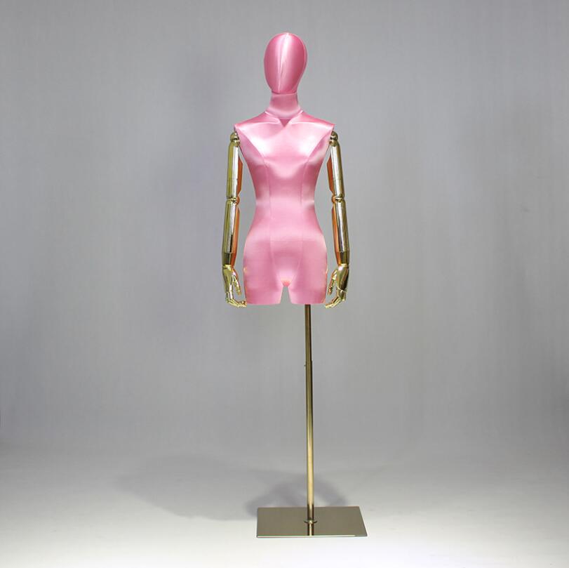 Clothing store model props Commercial Furniture female half length high end silk satin golden arm wedding dress display rack window show platform