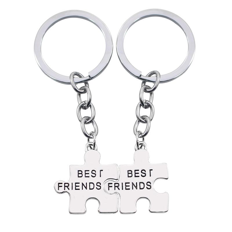 Porte-clés Trendy Square 2pcs Amis BFF Chaînes de clé Irregular Puzzle Puzzle Couture Métal Bijoux Unisexe Cadeaux Drop