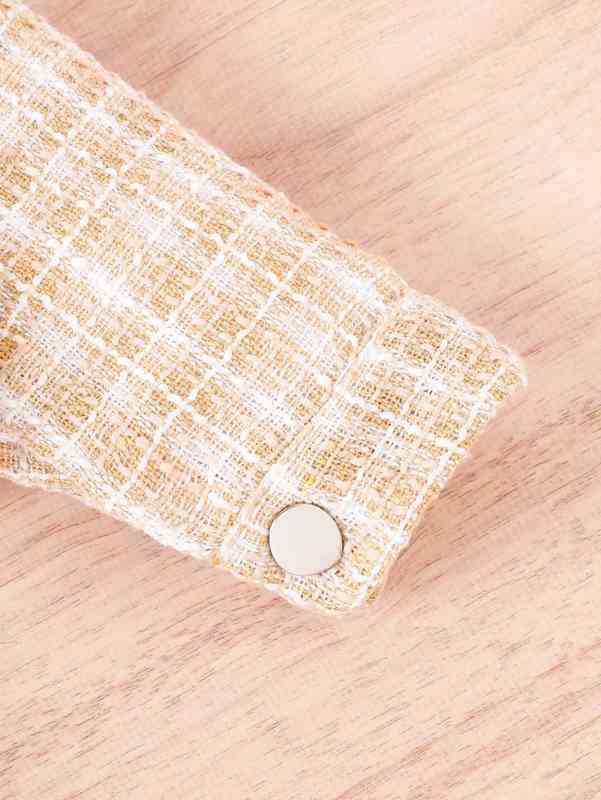 Baby Mock Neck Plaid Tweed Dress & Flap Detail Jacket SHE