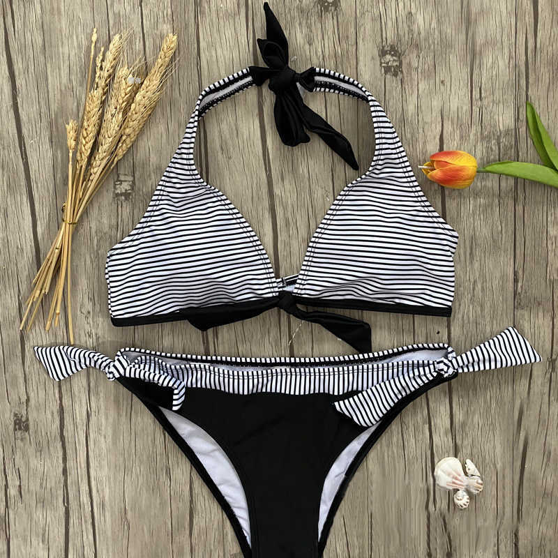 Micro Striped Bikini set Two-piece swimsuit Patchwork Bandage Push Up sexy Bathing Suit Women Swimwear Biquini S 210630