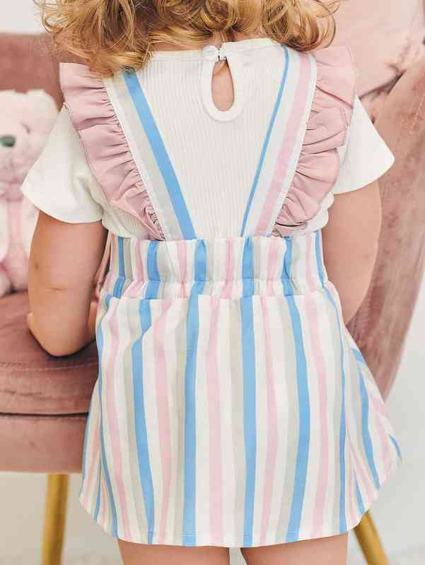 Baby Block Striped Ruffle Trim Suspender Dress Without Tee SHE