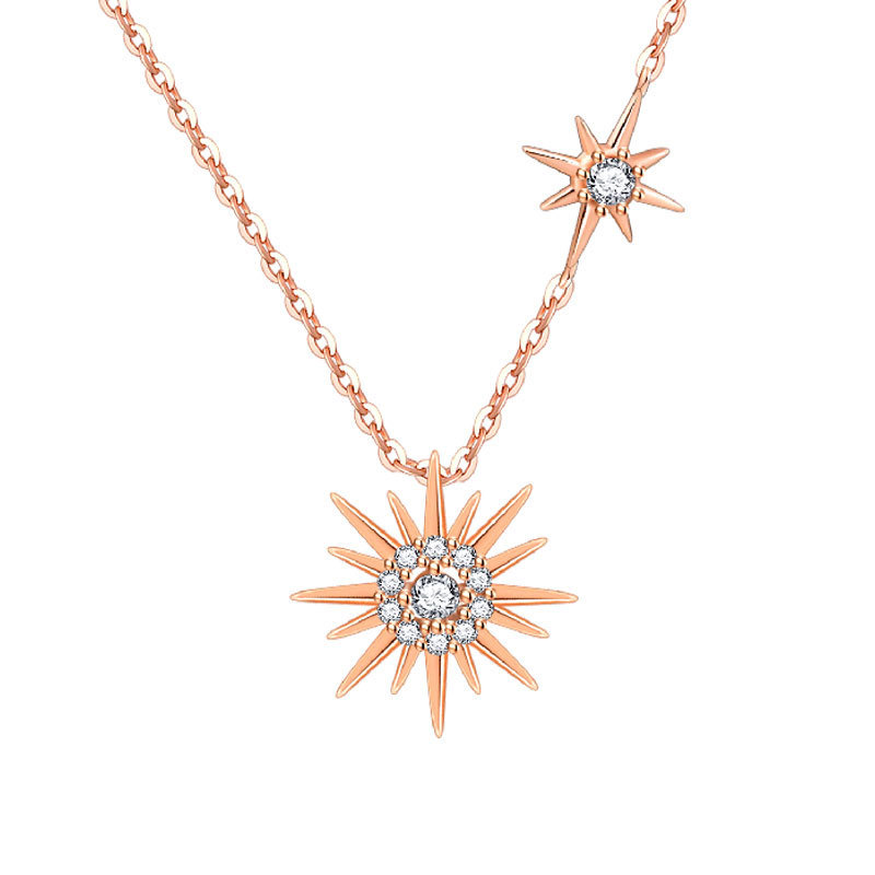 rose gold platinum S925 Sterling Silver rhinestones Choker Sunburst Short Dainty Necklace Pendant for Women Girl
