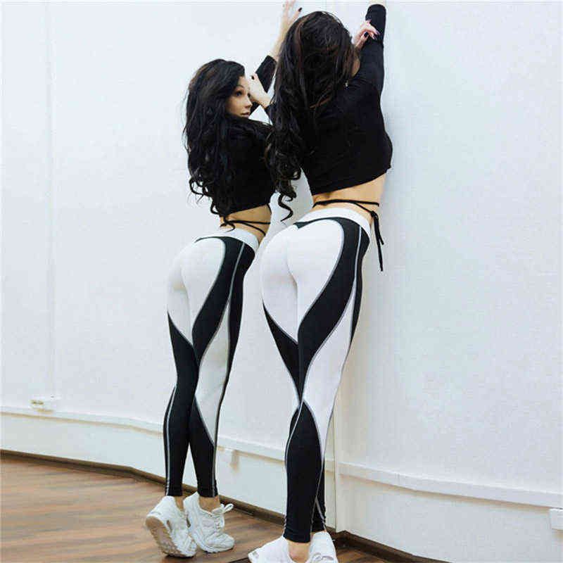 Heart Shape Leggings Women Red Black Color High Waist Pants Patchwork Printed Leggins Big Size Elastic Fitness 211215