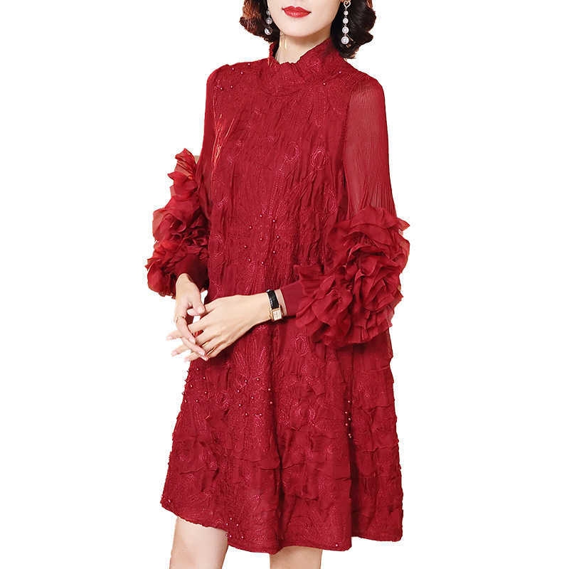 VANOVICH Embroidery Summer and Spring Women Dress 's Pluz Size Long Sleeve Solid Color Fashion Clothes 210615