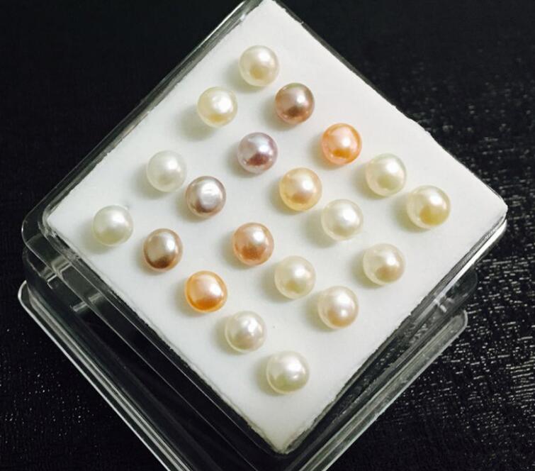 925 Silver Mixed color white black Pink 6mm natural Freshwater pearl Earrings Ear Studs 10 pairs / box