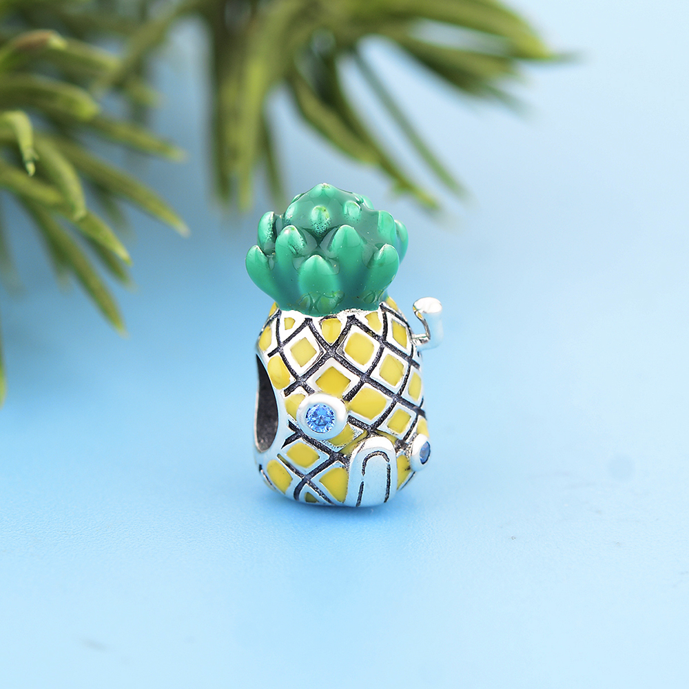 Fit Original Charm Bracelet 925 Sterling Silver Enamel Fruit Shape Pineapple House Bead For Making Women Necklace DIY Berloque
