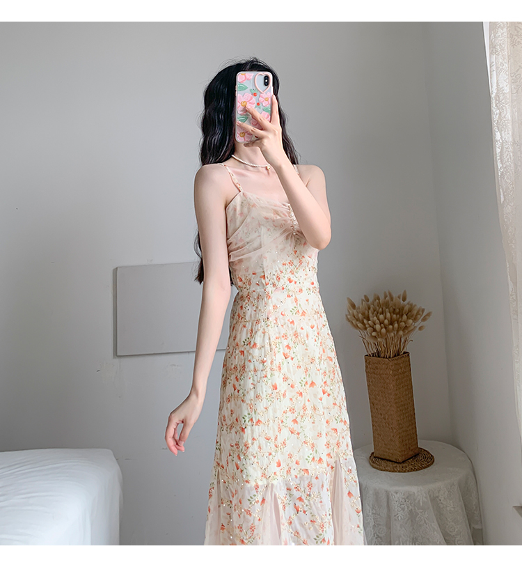 Summer Elegant Midi Dress Vintage Women Sexy Suspender Boho Beach Floral Female Party 210519