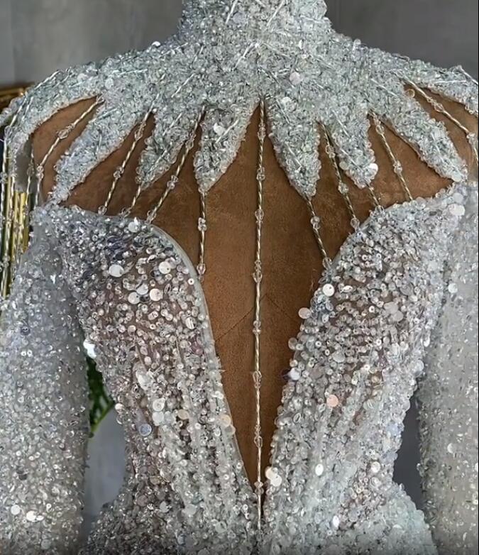 2021 Plus Size Arabic Aso Ebi Luxurious Mermaid Sparkly Prom Dresses Beaded Sequined High Split Evening Formal Party Second Reception Gowns ZJ503