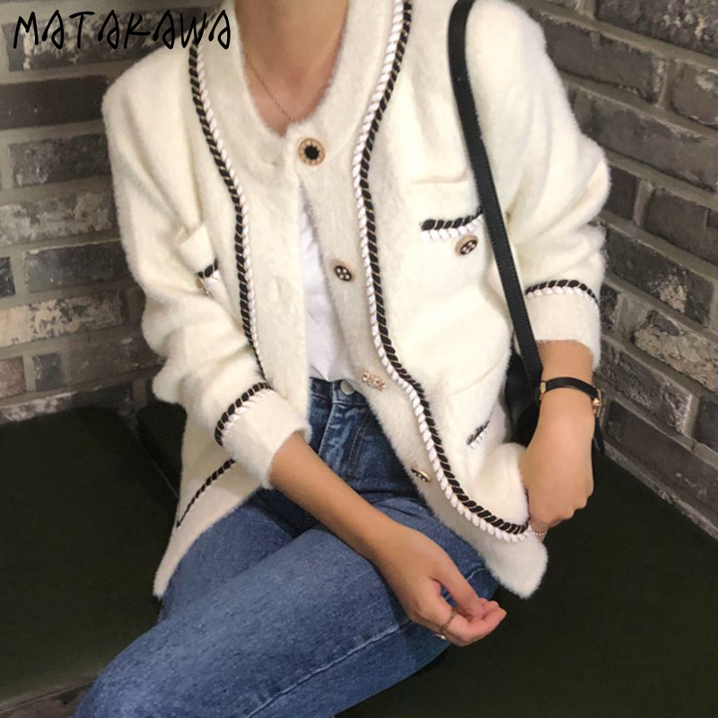 MATAKAWA Autumn and Winter Retro Round Neck Waterproof Mink Woman Jackets Single-breasted Loose Thick Velvet Short Coat Female 210513