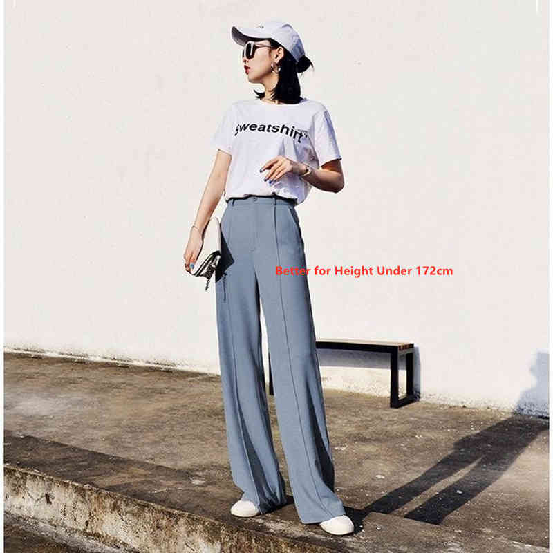 Elastic Waist Palazzo Pant Wide Leg Pants Women High Streetwear Elegant Office Ladies Khaki Gray Trousers 210510