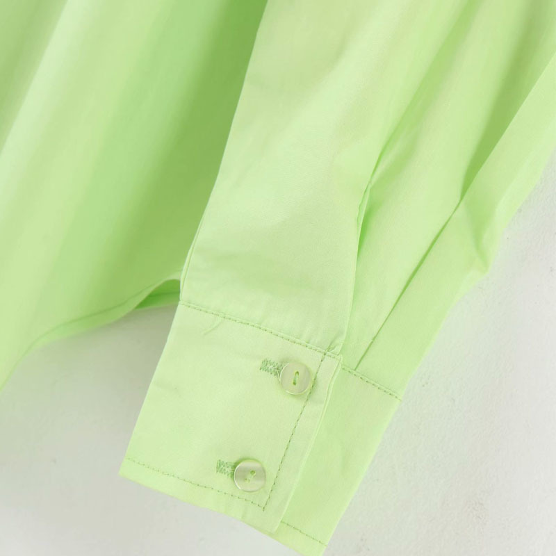 Harajuku Lapel Long-sleeved Pocket Single-breasted Fluorescent Green Chic Women's Shirt Versatile Hit Color Female Shirt Tops 210507