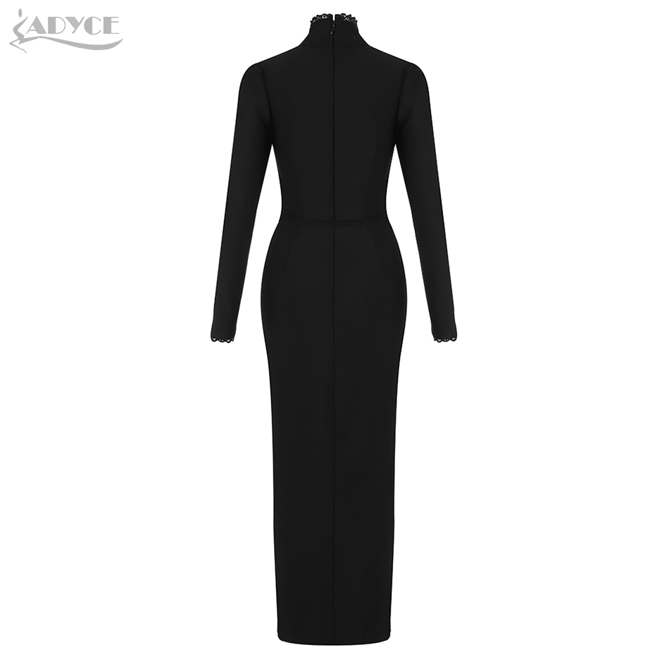 Black Lace Long Sleeve Women Midi Bodycon Bandage Dress Winter Celebrity Evening Club Party Ladies Maxi Dresses 210423