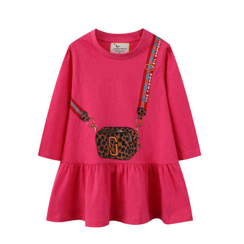 Jumping Meters Princess Girls Dresses For Autumn Winter Children's Clothes Cartoon Bag Print Lovely Kids Party School 220121