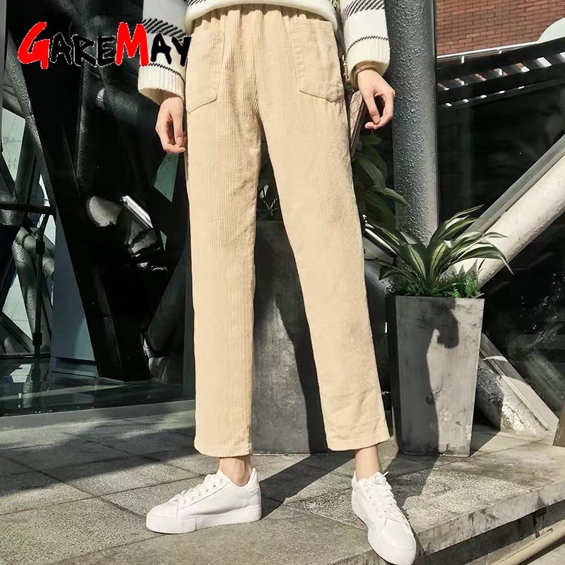 Women's Cargo Pants Thicken High Waist Trousers Soft Quality Cotton Loose Harem for 210428