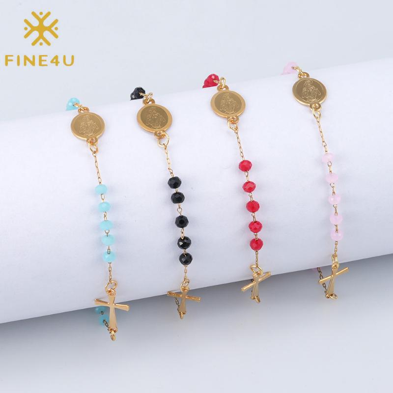 Charm Bracelets FINE4U B610 Glass Crystal Beaded Chain Bracelet Mother Virgin Mary Cross Crucifix Rosary Prayer Religious
Charm Bracelets FINE4U B610 Glass Crystal Beaded Chain Bracelet Mother Virgin Mary Cross Crucifix Rosary Prayer Religious