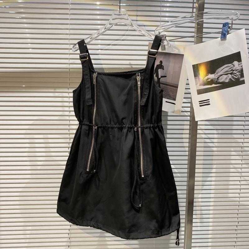 DEAT Women Strap Drawstring Personality Zipper Dress Sleeveless Arrivals Lady Sexy Fashion Spring Summer 11D511 210709